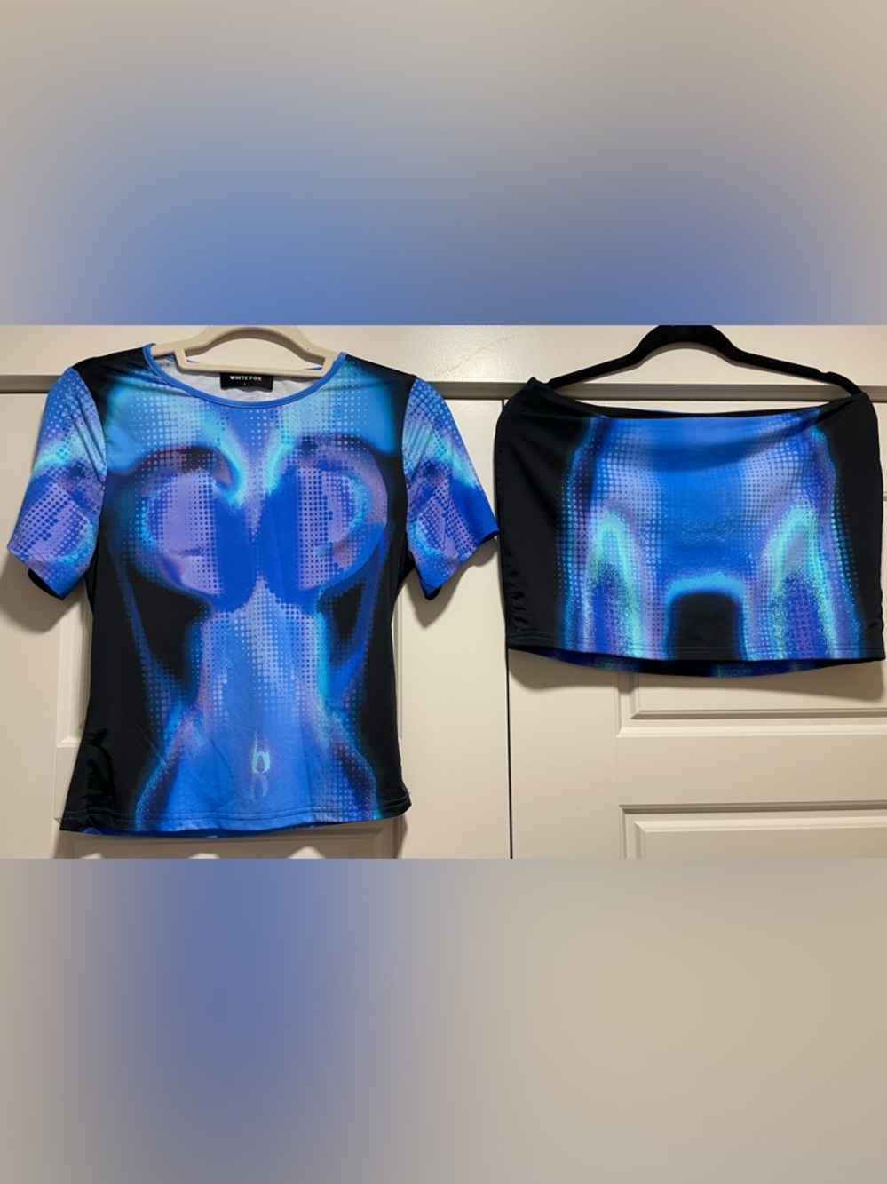 White Fox Boutique Blue & Black Holographic Print Set